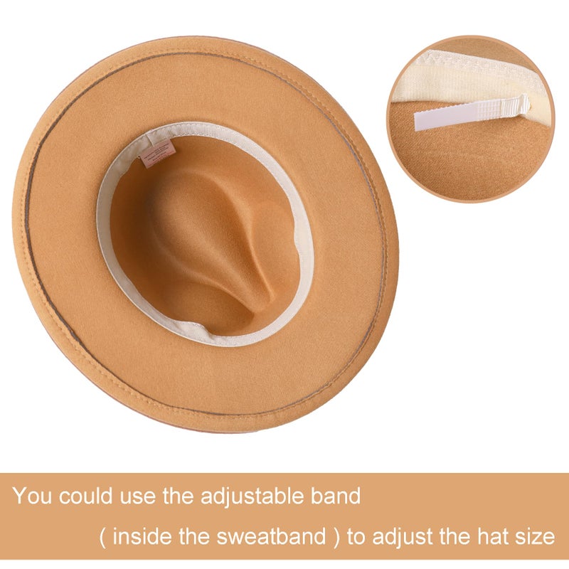 Lanzom Kids Girls Vintage Wide Brim Wool Felt Bowler Cap Bowknot Floppy Fedora Hat (X-Camel) - Image 3